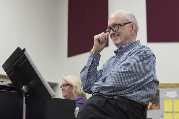 Frank Boggs, the founding director of the Georgia Festival Chorus, smiles while listening to rehearsals April 18 in Smyrna. DAVID BARNES / DAVID.BARNES@AJC.COM