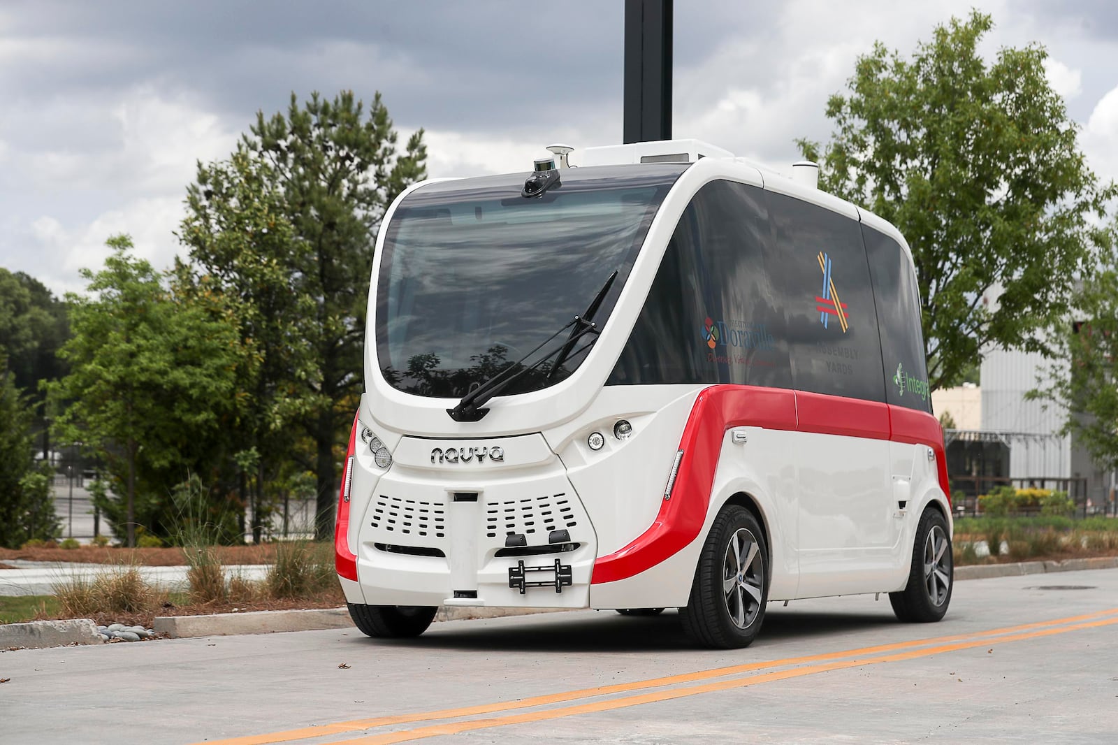 A NAVYA autonomous vehicle rides around the Assembly development in Doraville (ALYSSA POINTER/ALYSSA.POINTER@AJC.COM)