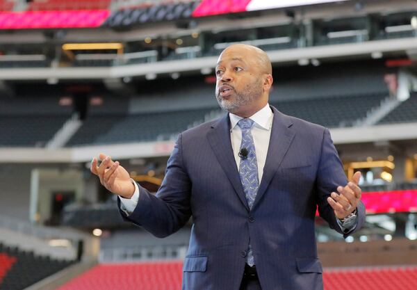 11/16/17 - Atlanta - Russell Stokes, the CEO of GE Power, addresses the group.  The Metro Atlanta Chamber of Commerce held their annual meeting on Thursday on the field at  Mercedes-Benz Stadium.  Speakers included Metro Atlanta Chamber President and CEO Hala Moddelmog, Intercontinental Exchange CEO Jeff Sprecher, Russell Stokes, the CEO of GE Power, Arthur Blank, Steve Cannon, Mayor Kasim Reed and David Abney, Chairman and CEO of UPS.   BOB ANDRES  /BANDRES@AJC.COM