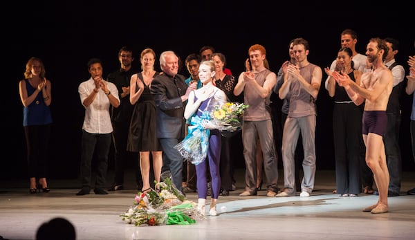 Artistic director John McFall, who brought her and her then-boyfriend John Welker to Atlanta 19 seasons ago, was the final in a long line to give Christine Winkler flowers. CONTRIBUTED BY CHARLIE MCCULLERS.