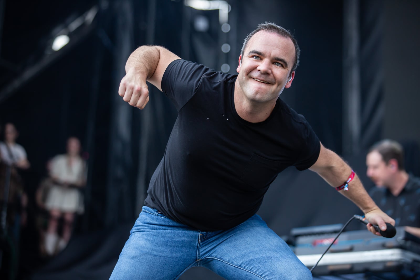 Future Islands performs on the Peachtree stage on the final day of the Shaky Knees Music Festival at Atlanta's Central Park on Sunday, May 7, 2023. (RYAN FLEISHER FOR THE ATLANTA JOURNAL-CONSTITUTION)