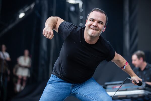 Future Islands performs on the Peachtree stage on the final day of the Shaky Knees Music Festival at Atlanta's Central Park on Sunday, May 7, 2023. (RYAN FLEISHER FOR THE ATLANTA JOURNAL-CONSTITUTION)