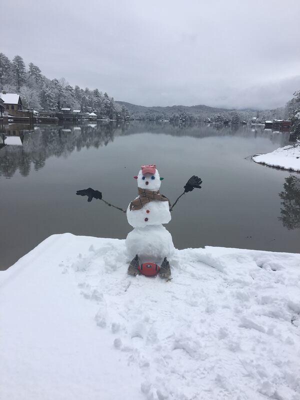 Matt Mitcham of Tiger, Georgia submitted this photo a year ago of "a recently built snowman during our last snowfall overlooking Lake Burton."