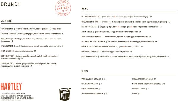 Menu for Hartley Kitchen & Cocktails