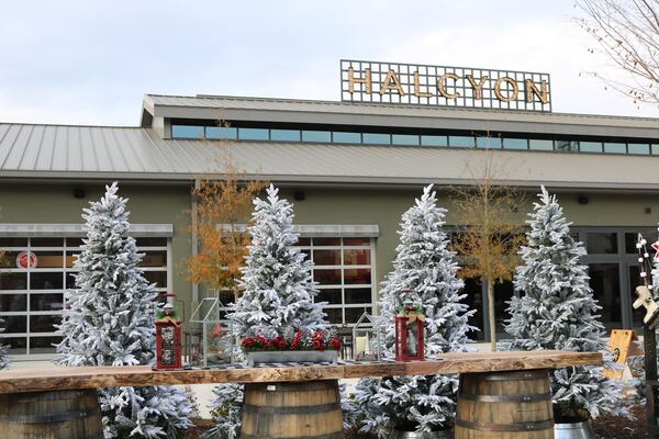 Forsyth County mixed-use development Halcyon decorated for the holidays.