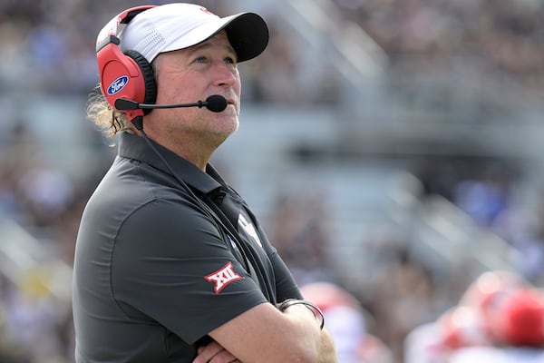 FILE - Houston head coach Dana Holgorsen watches from the sideline during the first half of an NCAA college football game against Central Florida, Nov. 25, 2023, in Orlando, Fla. (AP Photo/Phelan M. Ebenhack, File)