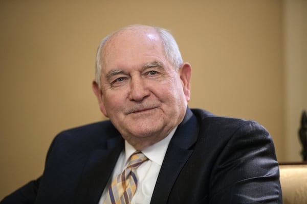 Agriculture Secretary-designate Sonny Perdue meets with Senate Majority Leader Mitch McConnell in Washington on Feb. 1. (J. Scott Applewhite / Associated Press)