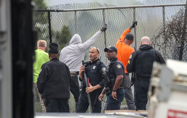 Atlanta police and construction personnel were on the construction site of city's planned police training center last month. (John Spink/The Atlanta Journal-Constitution)

