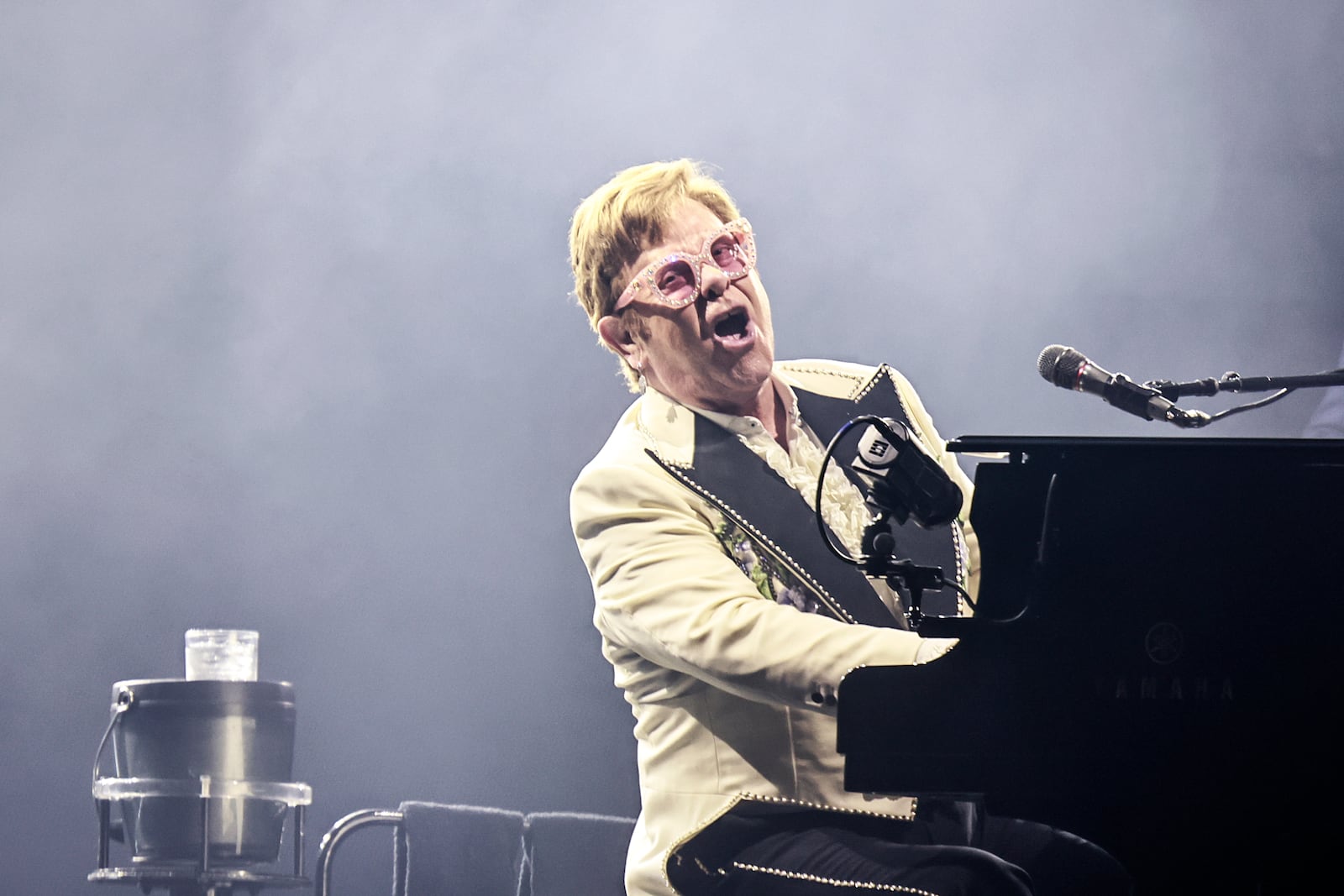 The While House is hosting Elton John today. He is pictured performing at Mercedes Benz Stadium in Atlanta on September 22, 2022.  (Natrice Miller / AJC)