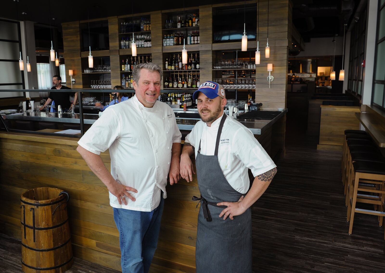 Chef/owner Jay Swift and his son, chef de cuisine Jeb Aldrich, at Noble Fin. (BECKY STEIN PHOTOGRAPHY)