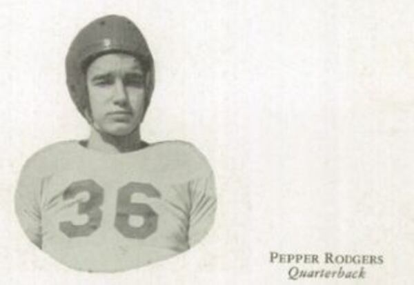 Pepper Rodgers was the quarterback of Brown's 1949 Class AA championship team. He was Georgia Tech’s backup quarterback in 1952 and starter in 1953.