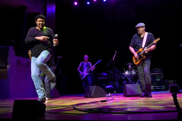 NASHVILLE, TN - SEPTEMBER 30: Chubby Checker (L) performs onstage with Craig MacGregor and Bryan Bassett of Foghat at the Paradise Artists Party during Day 4 of the IEBA 2014 Conference on September 30, 2014 in Nashville, Tennessee.  (Photo by Rick Diamond/Getty Images for IEBA)