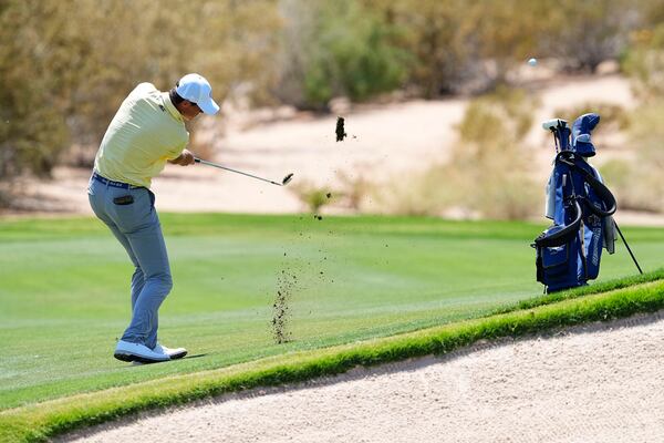 Georgia Tech golfer Christo Lamprecht hits from the second fairway during the final round of the NCAA college men's match play golf championship, Wednesday, May 31, 2023, in Scottsdale, Ariz. (AP Photo/Matt York)