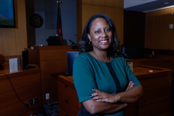 Fulton County Superior Court Judge Judge Shukura Ingram poses for a photograph in her courtroom Wednesday, Nov. 13, 2024. 
(Miguel Martinez / AJC)