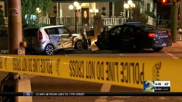 An Atlanta police officer hit another vehicle while responding to a 911 call in February 2018. (Photo: Channel 2 Action News)