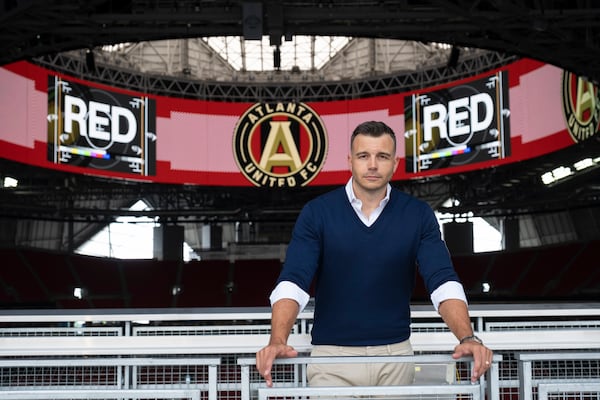 Charlie Ebersol is the founder and CEO of the sports technology company Infinite Athlete. Photographed at Mercedes-Benz Stadium in Atlanta on Monday, Aug. 5, 2024.   (Ben Gray / Ben@BenGray.com)