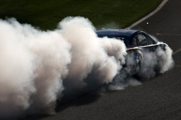 HAMPTON, GA - FEBRUARY 24: Ryan Preece, driver of the #47 Kroger Chevrolet, drives with smoke coming from his car during the Monster Energy NASCAR Cup Series Folds of Honor QuikTrip 500 at Atlanta Motor Speedway on February 24, 2019 in Hampton, Georgia. (Photo by Sean Gardner/Getty Images)