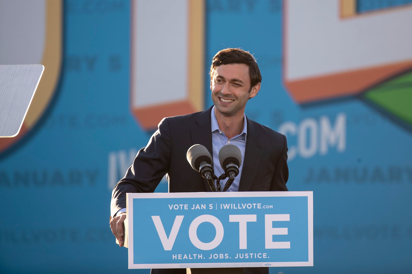 U.S. Senate Democrat candidate Jon Ossosff makes remarks during a Georgia Democrat U.S. Senate campaign rally in Atlanta’s Summerhill neighborhood, Monday, January 4, 2021. (Alyssa Pointer / Alyssa.Pointer@ajc.com)