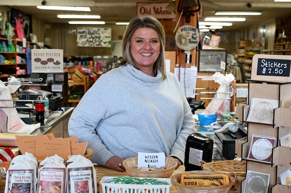 Portrait of Amy Greene, owner of Plain Peanuts, in downtown Plains on Wednesday. Hyosub Shin/AJC