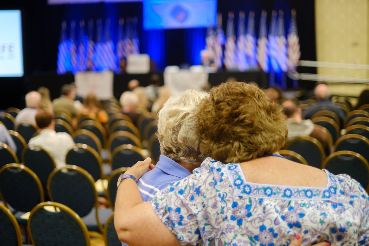 People react to the Supreme Court decision overturning Roe V. Wade at the The National Right to Life Convention at the Airport Marriott Hotel in Atlanta on Friday, June 24, 2022. (Arvin Temkar / arvin.temkar@ajc.com)