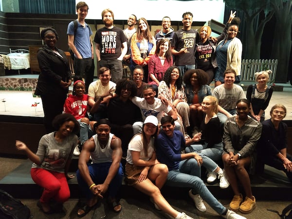 Rachel May of Synchronicity spoke with a class of Georgia State University students just prior to the pandemic. May is in red near the top right center of the photo.