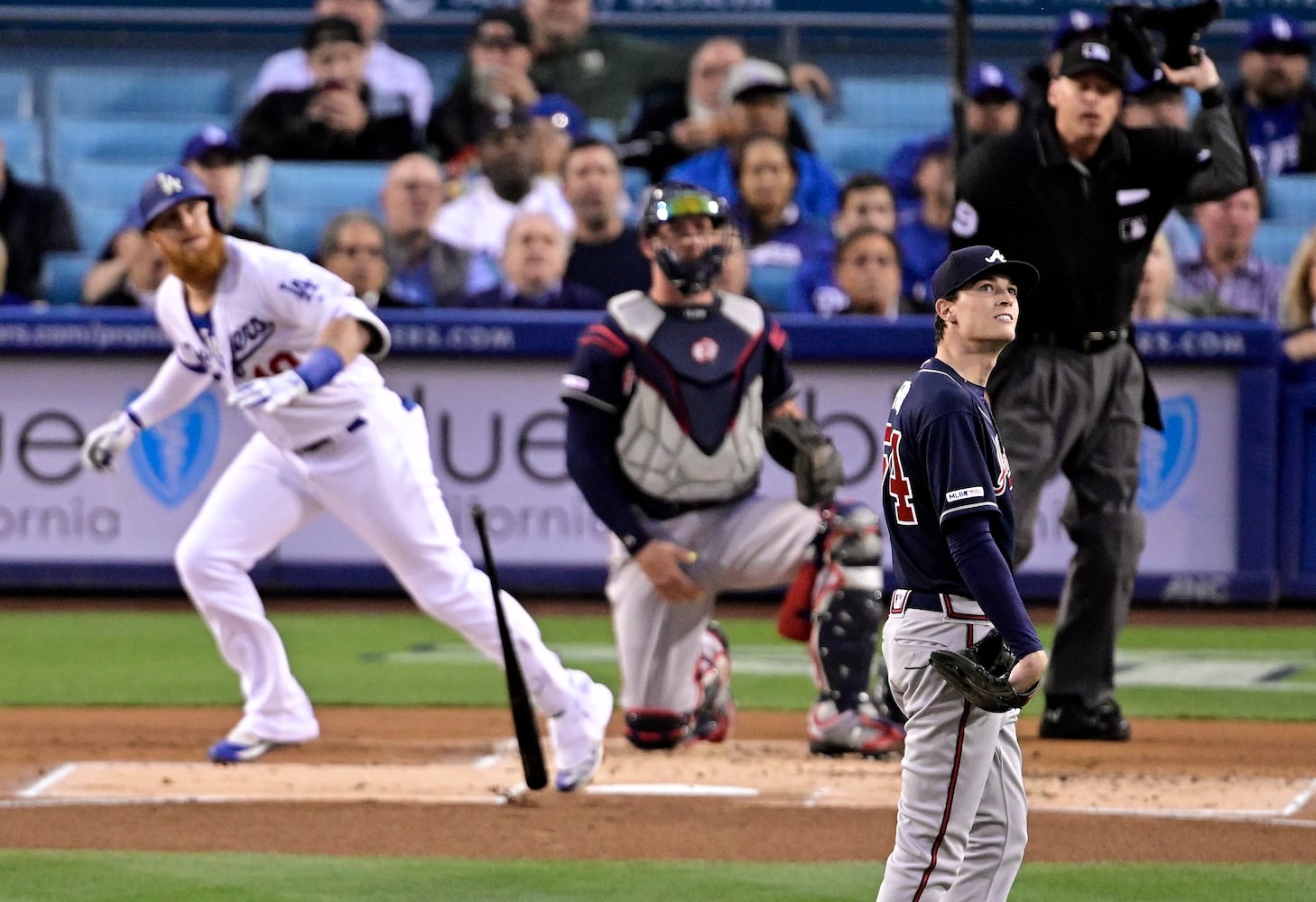 Photos: Braves, Fried hit hard - literally - by Dodgers