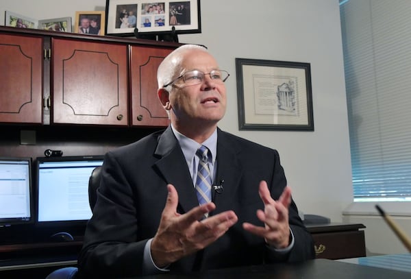 Chief Wayne Rikard speaks in his office at Gwinnett County Public Schools Police Office in Suwanee on Wednesday, May 10, 2017. School police departments are spreading across Georgia’s education system, but an AJC investigation has found a significant number of officers patrolling campuses have a checkered past. Gwinnett stands out for its stellar record. HYOSUB SHIN / HSHIN@AJC.COM