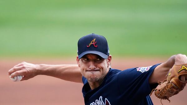 Braves starting pitcher Charlie Morton throws before a spring training game against the Boston Red Sox on Tuesday, March 23, 2021, in North Port, Fla. Morton was not schedule to pitch in the game. (John Bazemore/AP)