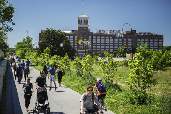 Trail users on the Eastside Trail near Ponce Market, a portion of the Atlanta BeltLine. Contributed by Atlanta BeltLine