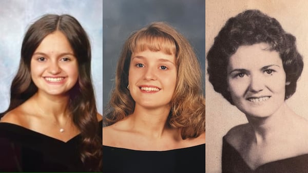 Three generations of women in one family have all served as valedictorians at Adairsville High School in Bartow County. From left, Callie Viktora (2024), Sharon Viktora (1995) and Joan Nelson (1961). (Courtesy photos)