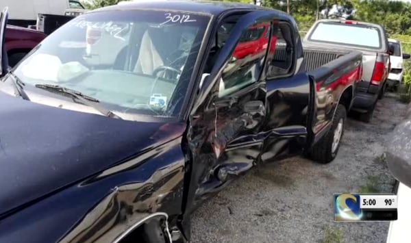 This is a photo of Will Hodges' truck after the wreck. (Credit: Channel 2 Action News)