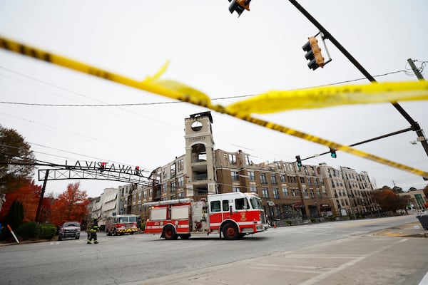 A fire truck is seen at the Reserve at LaVista Walk apartments following a massive blaze.