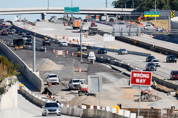 The Georgia Department of Transportation will reduce part of the Perimeter to three lanes in each direction as construction of the new interchange at Ga. 400 enters its final phase. The lane closures are expected to last at least eight months.  Miguel Martinez / miguel.martinezjimenez@ajc.com