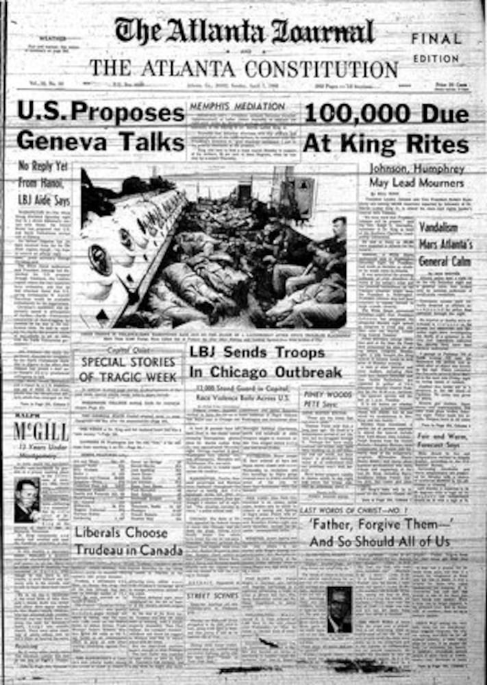 Front pages from Atlanta newspapers in the days after MLK's death