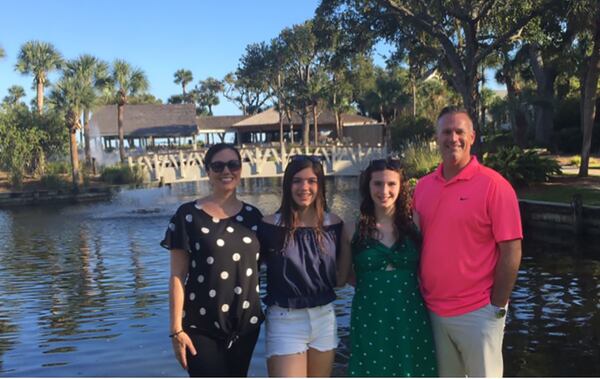 Karen and Zack Wyman and twin daughters Kenzie (center left) and Kate went to Santa Rosa Beach in Florida to celebrate the twins' 13th birthday. Photo courtesy of Karen Wyman