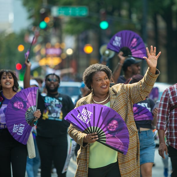 Democrat Stacey Abrams frequently campaigns in rural, conservative parts of the state in hopes of shaving Gov. Brian Kemp’s margins in those strongly Republican areas of Georgia. (Jenni Girtman for The Atlanta Journal-Constitution)