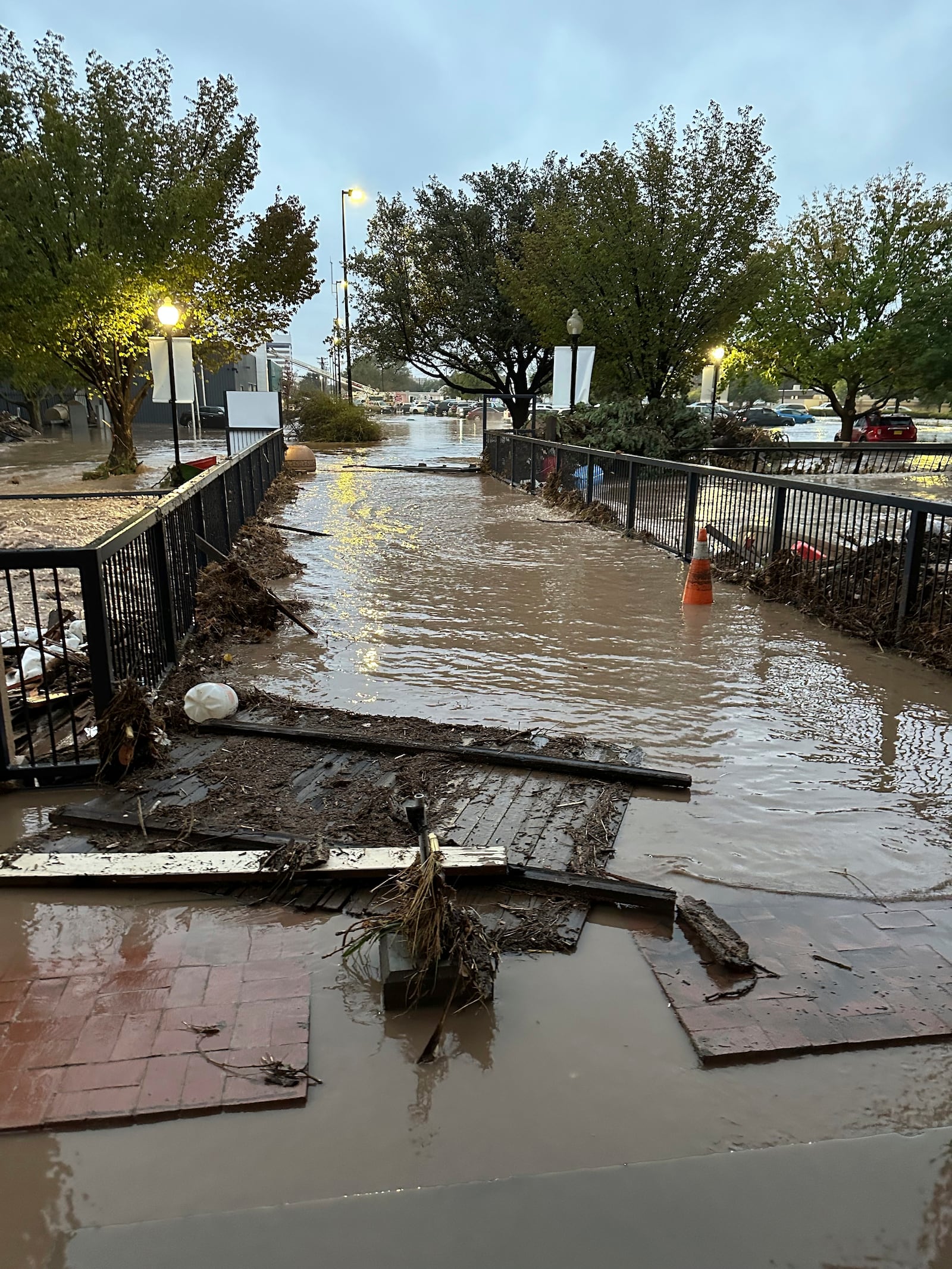 This image provided by Tom Hudgens shows damage caused by flooding in Roswell, N.M., Monday, Oct. 21, 2024. (Tom Hudgens via AP)