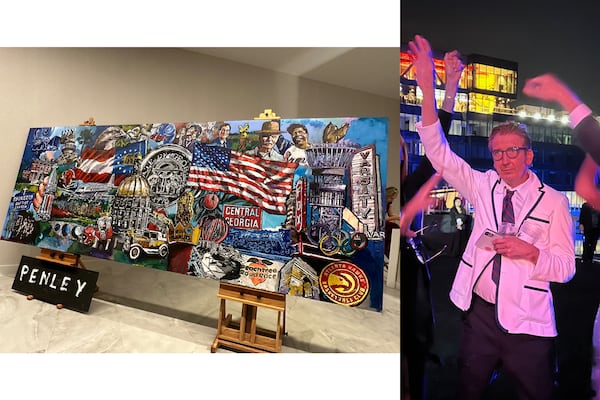 Gray Television commissioned an Atlanta-themed art mural from local artist Steve Penley for the opening of Assembly Studios Oct. 21, 2023. RODNEY HO/rho@ajc.com