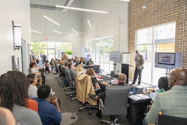 Participants in an initiative to spotlight South Fulton development sites listen to speakers Wednesday, Sept. 27, 2023. Image courtesy of The Collaborative Firm.