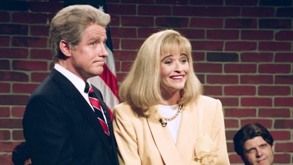 SATURDAY NIGHT LIVE -- Episode 1 -- Pictured: (l-r) Phil Hartman as Bill Clinton, Jan Hooks as Hillary Clinton during the 'Nightline' skit on September 26, 1992 -- Photo by: Al Levine/NBCU Photo Bank SATURDAY NIGHT LIVE -- Episode 1 -- Pictured: (l-r) Phil Hartman as Bill Clinton, Jan Hooks as Hillary Clinton during the 'Nightline' skit on September 26, 1992 -- Photo by: Al Levine/NBCU Photo Bank