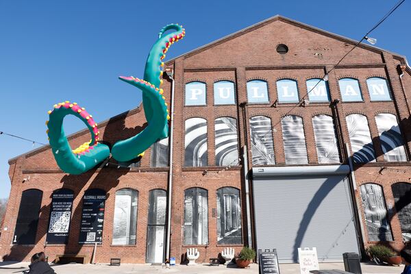 A view of the exterior of the Balloon Museum exhibit at Pullman Yards in Atlanta on Feb. 19, 2024. The exhibit features inflatable installations created by artists from around the world. (Natrice Miller/ Natrice.miller@ajc.com)