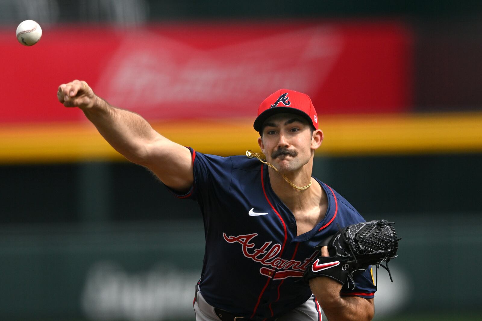 Atlanta Braves starting pitcher Spencer Strider throws during spring training workouts at CoolToday Park.