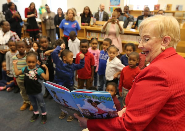 February 3, 2016, Atlanta: First Lady Sandra Deal reads "I Got Rhythm" to students at Whitefoord Elementary School for a Read Across America and Get Georgia Reading event Thursday morning March 3, 2016. Ben Gray / bgray@ajc.com