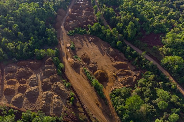 A nickel mining site is visible on Kabaena Island in Southeast Sulawesi, on Saturday, Nov. 16, 2024. (AP Photo/Yusuf Wahil)