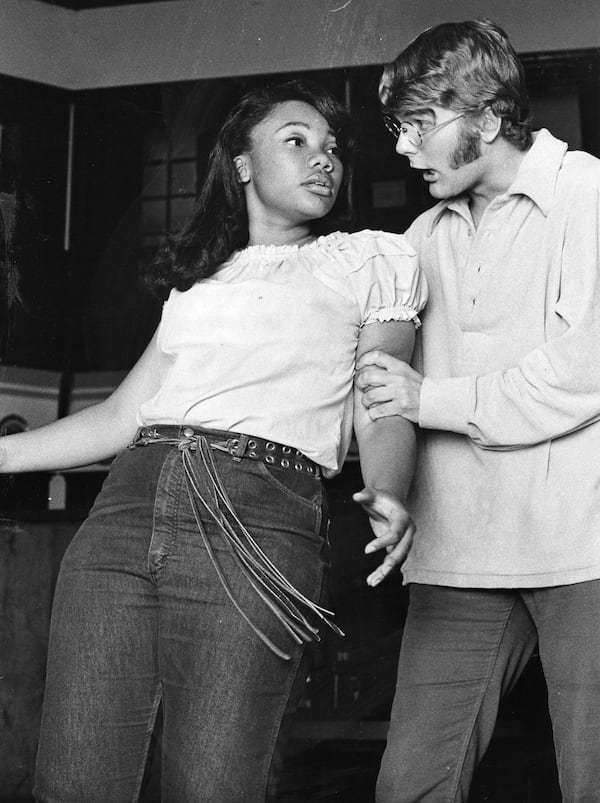 Yolanda King and Gregory Patin in The Actor’s Workshop production of “The Owl and the Pussycat” in 1971. (Bill Grimes / AJC staff)