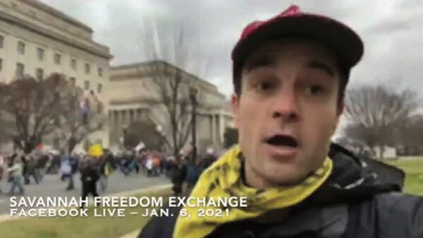 Savannah resident Dominic Box is seen in a Facebook livestream he shot while marching on the U.S. Capitol on Jan. 6, 2021. (United States Department of Justice/TNS)