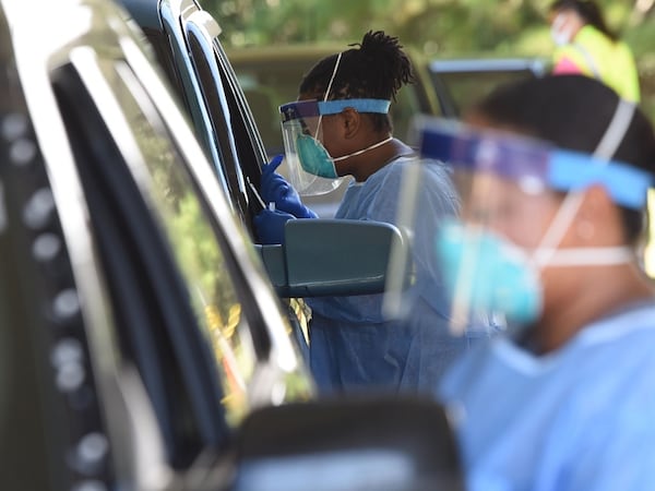 Health experts say some early vaccine distribution sites could be set up similar to coronavirus testing sites, such as this one outside the Glynn County Health Department in Brunswick. (Ryon Horne / rhorne@ajc.com)