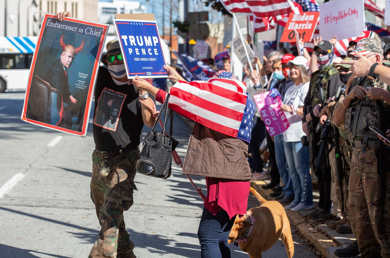 Demonstrate against the election being stolen from President Trump