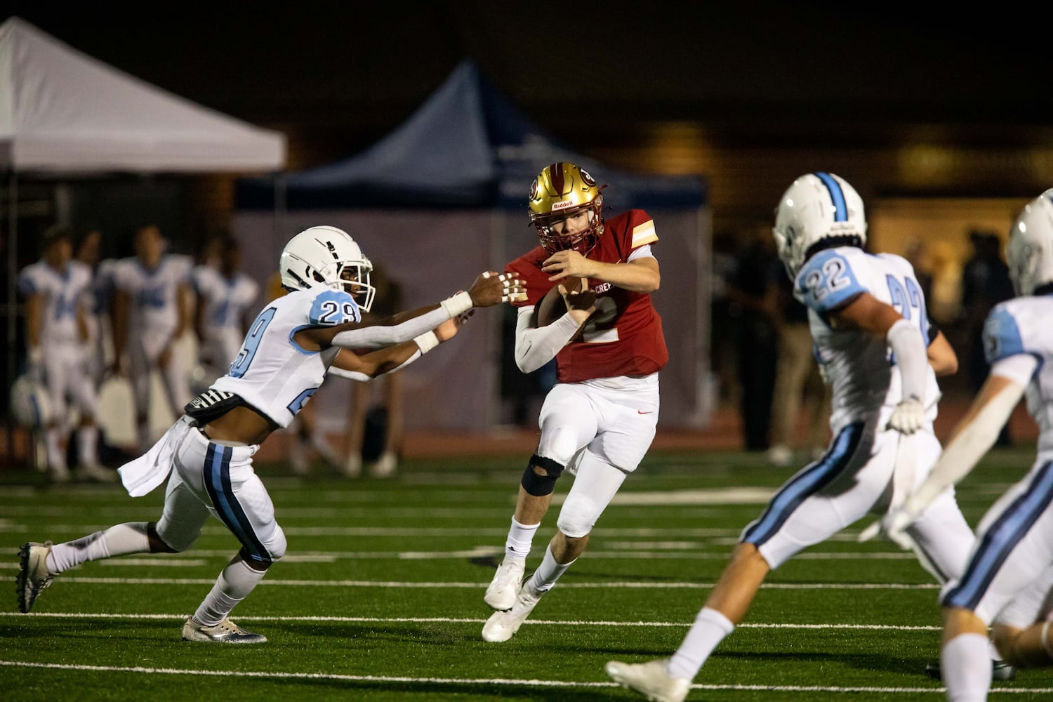 Johns Creek quarterback Kyle Durham (2) runs the ball during a GHSA high school football game between Cambridge High School and Johns Creek High School in Johns Creek, Ga. on Friday, October 15, 2021. (Photo/Jenn Finch)