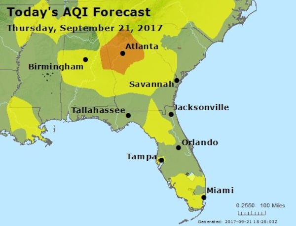 Air quality forecast by the Georgia Department of Natural Resources.